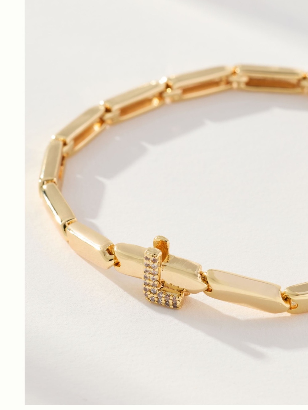 Anthropologie 14KT Gold Plated Initial Bracelet Linked Monogram Letter L New